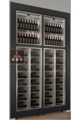 Built-in combination of 4 professional wine display cabinets incl. 2 multi-temperature units - Inclined/vertical bottles - Flat frame