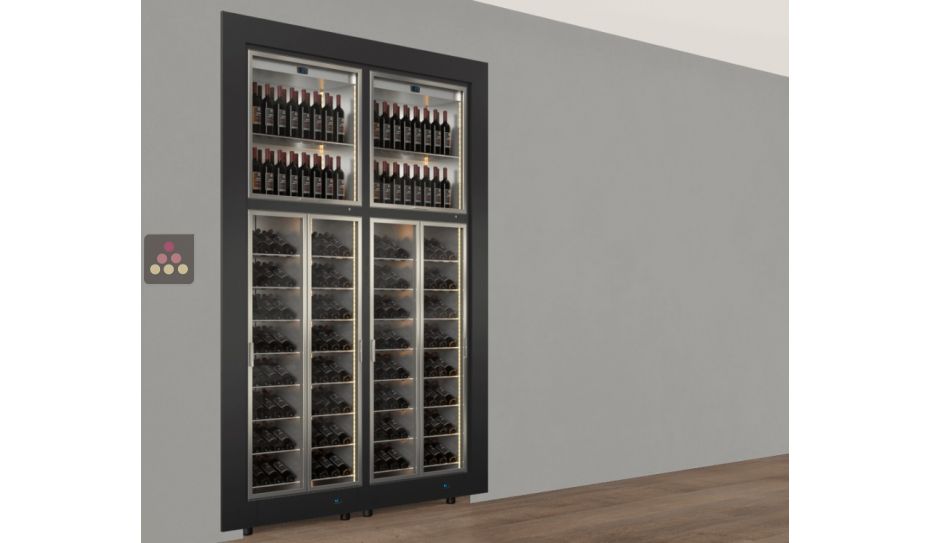 Built-in combination of 4 professional wine display cabinets incl. 2 multi-temperature units - Inclined/vertical bottles - Flat frame