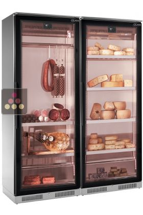 Combination of 2 refrigerated display cabinets for cheese and cold cuts