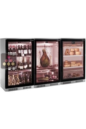Combination of 3 refrigerated display cabinets for wines, cold cuts and cheese