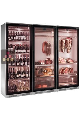 Combination of 3 refrigerated display cabinets for wine, meat maturation and cold cuts