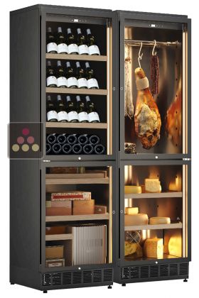 Built-in combination of 4 cabinets for wine, cold cuts, cigars and cheese storage