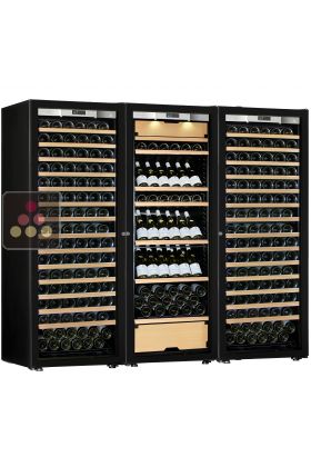 Combination of a 2 single temperature wine cabinet and a 3 temperatures multipurpose wine cabinet - Mixed shelves - Full Glass door