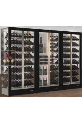 Combination of 3 professional multi-purpose wine display cabinet - 4 glazed sides - Magnetic and interchangeable cover