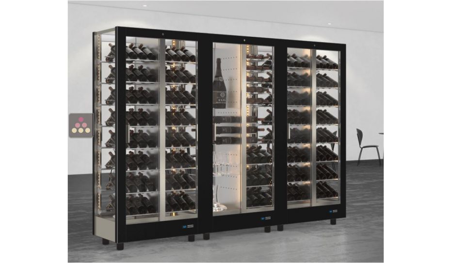 Combination of 3 professional multi-purpose wine display cabinet - 4 glazed sides - Magnetic and interchangeable cover