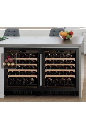 Built-in combination of 2 single temperature wine ageing cabinet - Sliding shelves