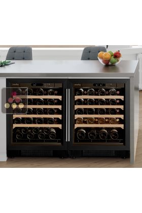 Built-in combination of a single temperature wine ageing cabinet and a multi temperature wine service cabinet - Sliding shelves