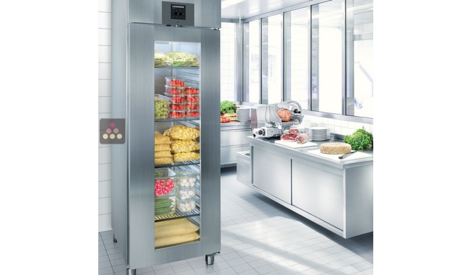 Forced-air commercial refrigerator with glass door - Stainless steel interior and exterior - 465L