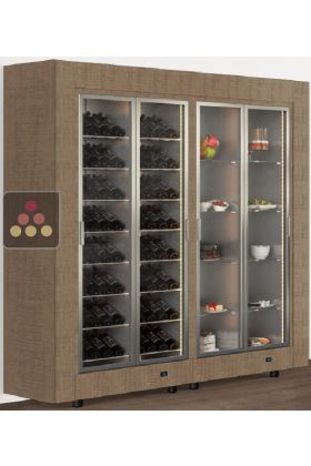 Freestanding combination of 2 professional refrigerated display cabinets for wine, snacks and desserts - Flat frame