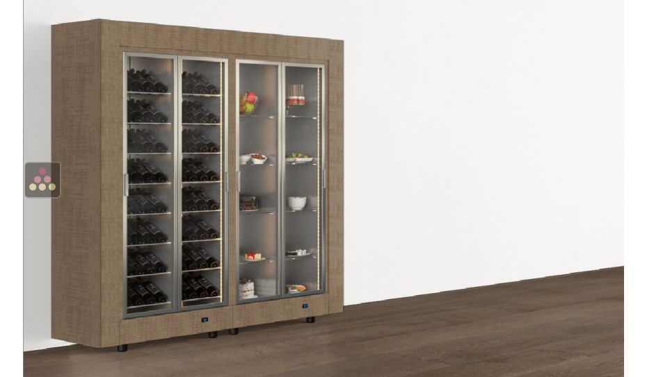 Freestanding combination of 2 professional refrigerated display cabinets for wine, snacks and desserts - Flat frame