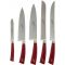 Set of 5 Chef knives + Red leather and stainless steel knives holder