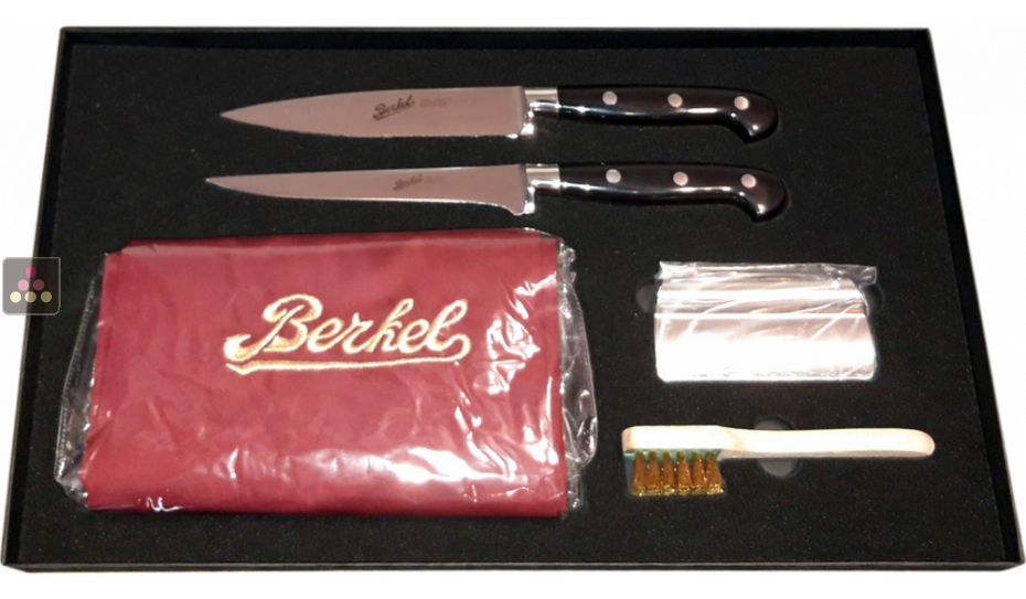 Berkel slicer Essential Kit : ham clipper, sharpener stones brush, 2 knifes and red apron