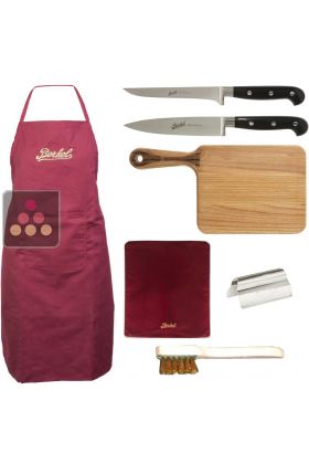 Complete kit for Volano Berkel slicer with ham clipper, cutting board, Sharpener stones brush, 2 knifes, Slicer Cover Red and Red Apron