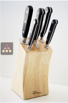Set of 5 Kitchen knives to wood knives holder - Engraving Paul BOCUSE