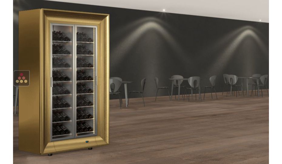 Through-glass display wine cabinet for service or storage - Inclined bottles