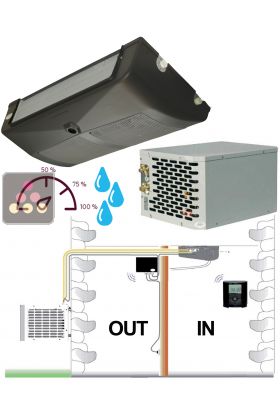 Air conditioner for natural wine cellar up to 230m3 with humidifier and heating system - ceiling unit cooler