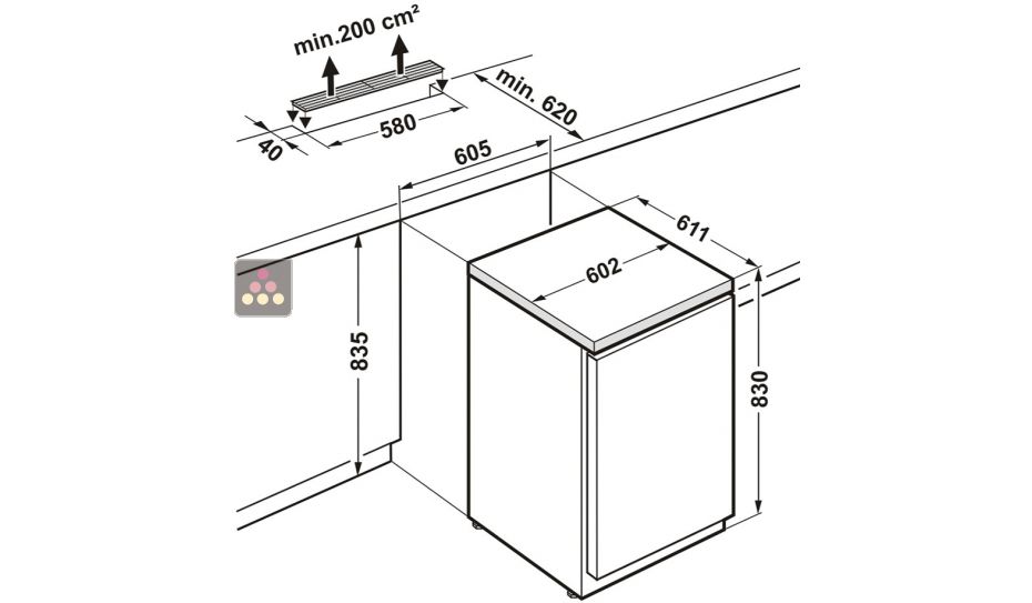 Undercounter glass door commercial refrigerator - Forced-air cooling - 130L