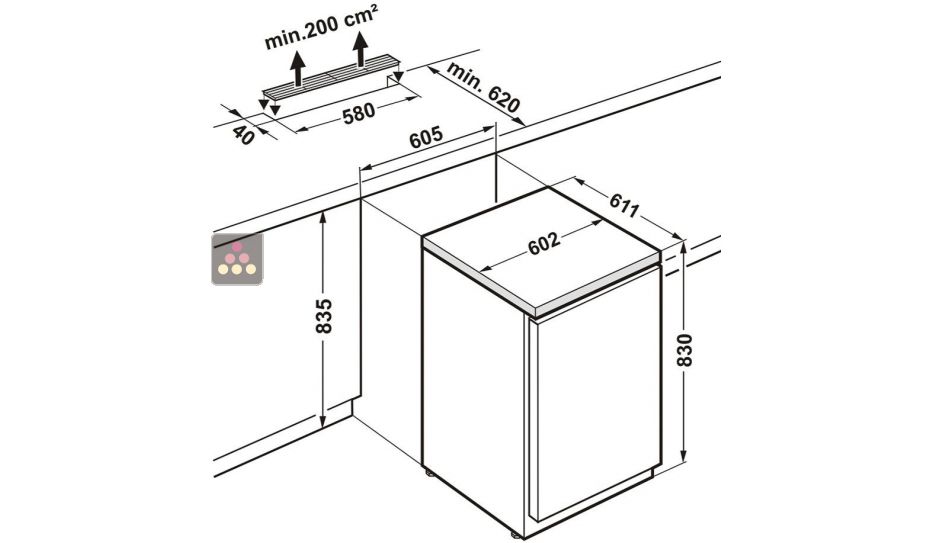 Undercounter glass door commercial refrigerator - Forced-air cooling - 148L