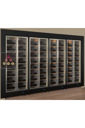 Built-in combination of 4 professional multi-temperature wine display cabinets - Inclinedcbottles - Flat frame