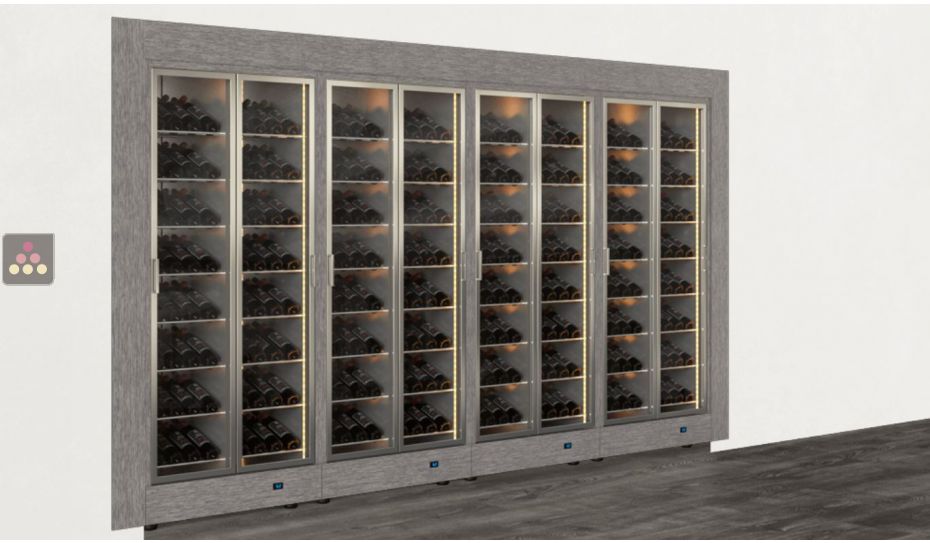 Built-in combination of 4 professional multi-temperature wine display cabinets - Inclinedcbottles - Flat frame