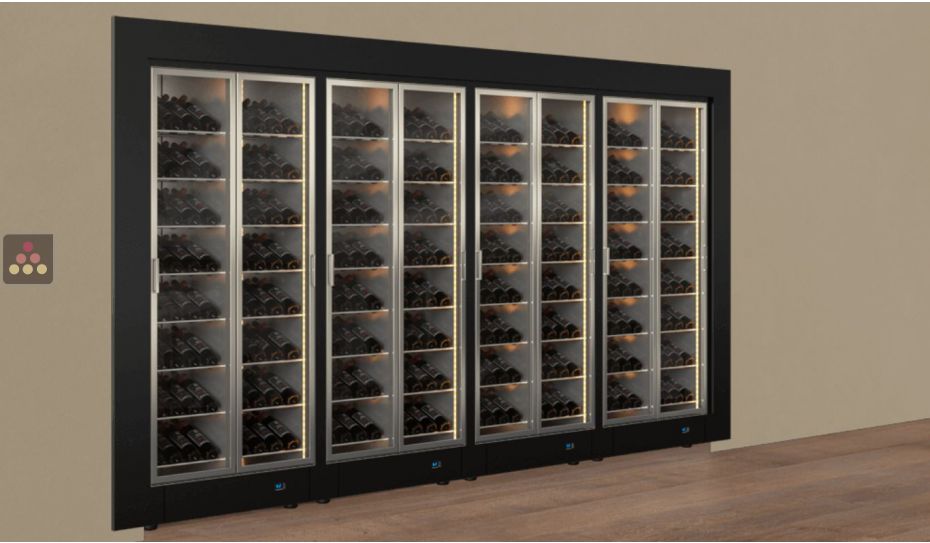 Built-in combination of 4 professional multi-temperature wine display cabinets - Inclinedcbottles - Flat frame