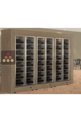 Combination of 3 professional multi-temperature wine display cabinets for central installation - Inclined bottles - Flat frame