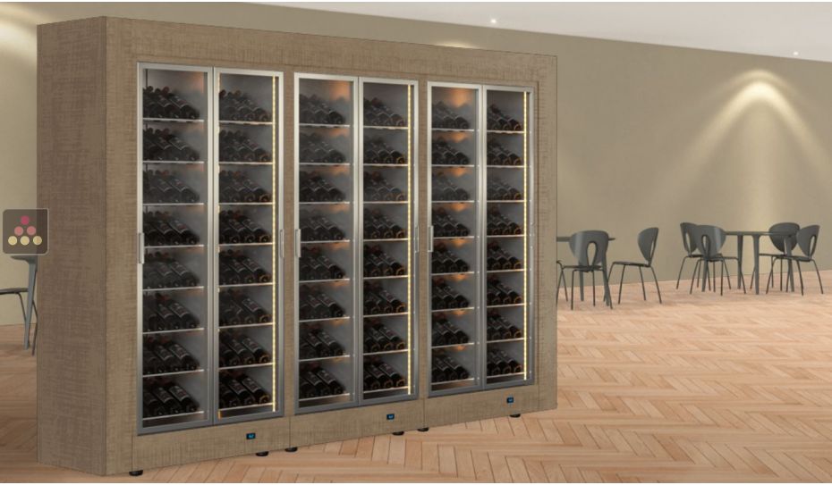 Combination of 3 professional multi-temperature wine display cabinets for central installation - Inclined bottles - Flat frame