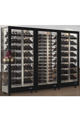 Combination of 3 professional multi-purpose wine display cabinet - 4 glazed sides - Magnetic and interchangeable cover