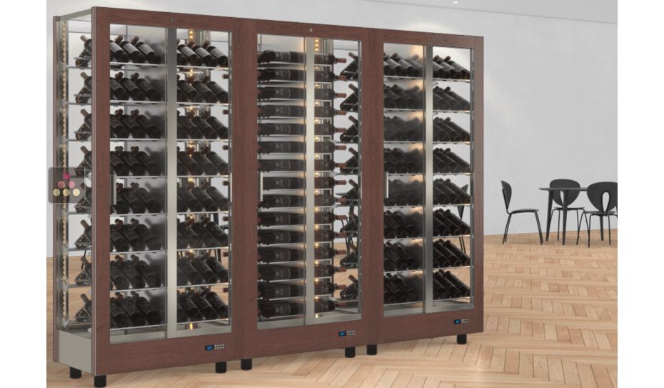 Combination of 3 professional multi-purpose wine display cabinet - 4 glazed sides - Magnetic and interchangeable cover