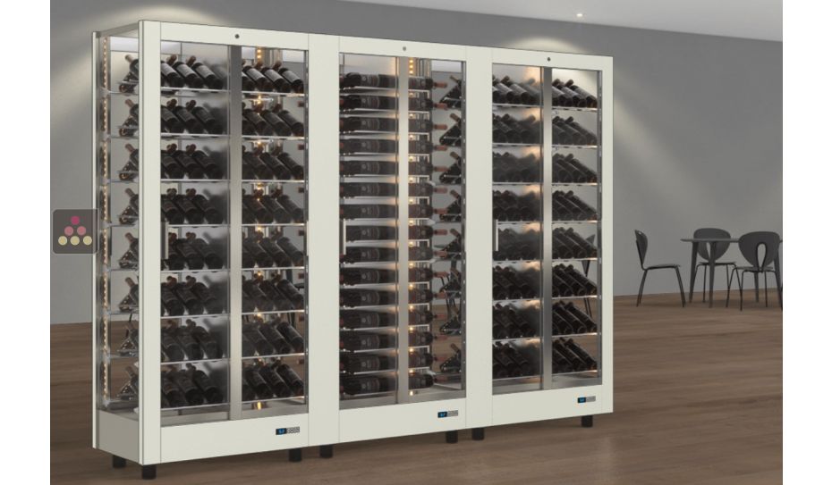Combination of 3 professional multi-purpose wine display cabinet - 4 glazed sides - Magnetic and interchangeable cover