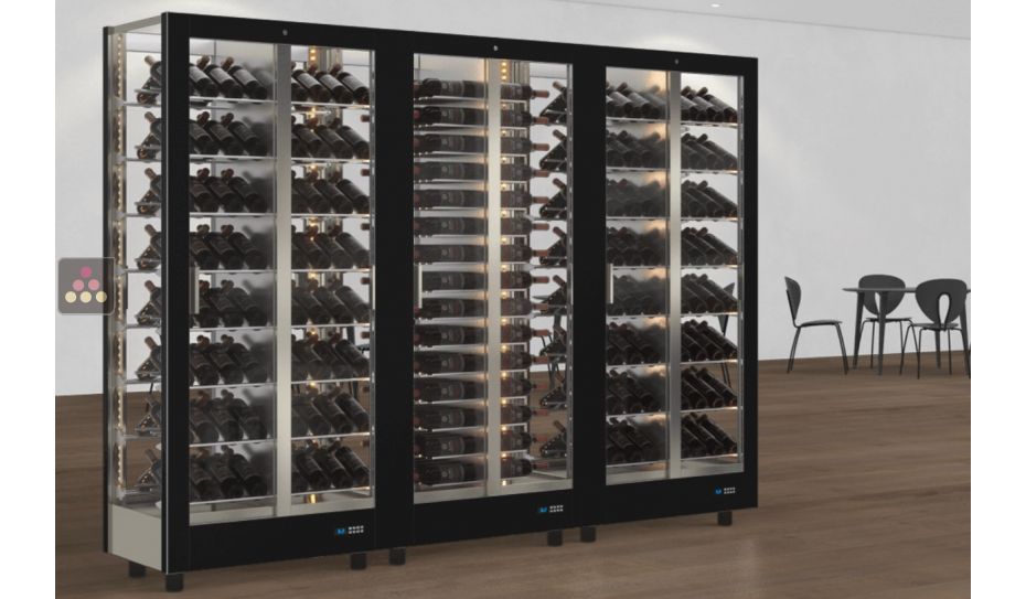 Combination of 3 professional multi-purpose wine display cabinet - 4 glazed sides - Magnetic and interchangeable cover