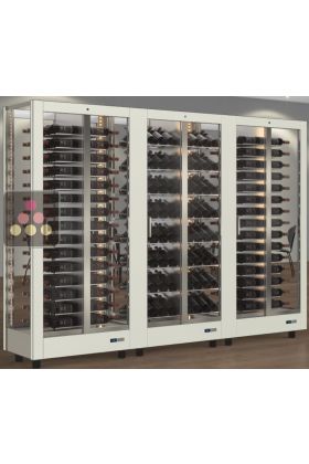 Combination of 3 professional multi-purpose wine display cabinet - 4 glazed sides - Magnetic and interchangeable cover