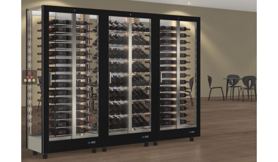 Combination of 3 professional multi-purpose wine display cabinet - 4 glazed sides - Magnetic and interchangeable cover