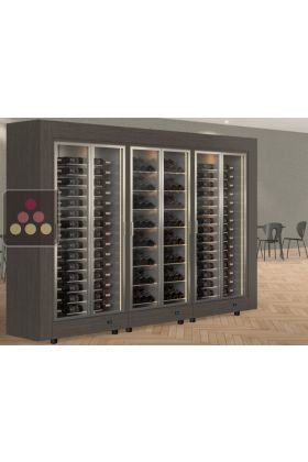 Modular combination of 3 wine cabinets, front/rear access