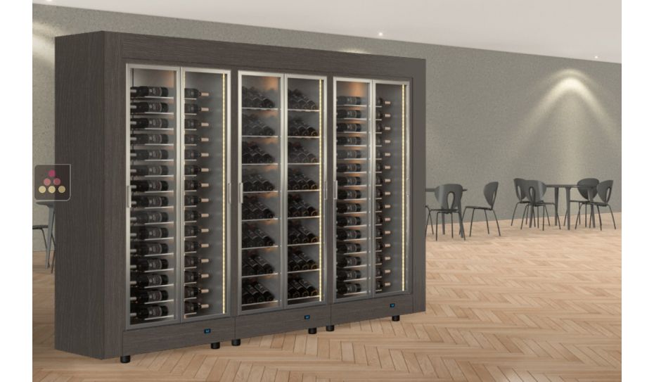 Modular combination of 3 wine cabinets, front/rear access