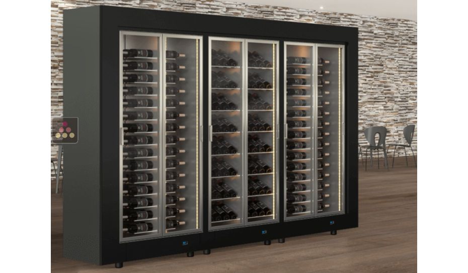 Modular combination of 3 wine cabinets, front/rear access