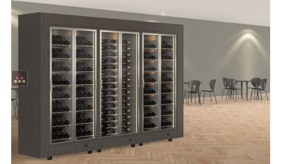 Modular combination of 3 wine cabinets, front/rear access