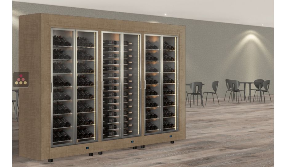 Modular combination of 3 wine cabinets, front/rear access