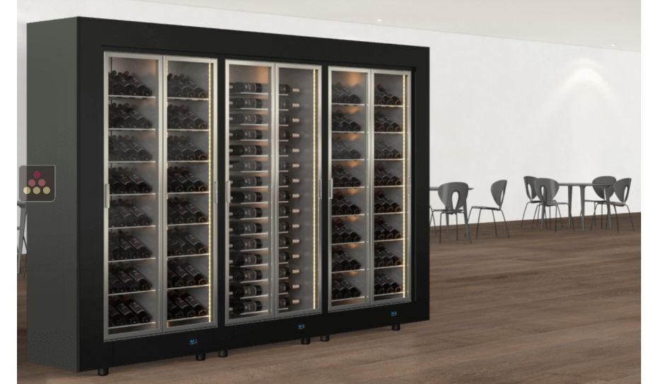 Modular combination of 3 wine cabinets, front/rear access