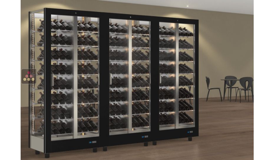 Combination of 3 professional multi-purpose wine display cabinet - 4 glazed sides - Magnetic and interchangeable cover