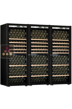 Combination of a 3 single temperature ageing or service wine cabinets - Full Glass door - Storage/Sliding shelves