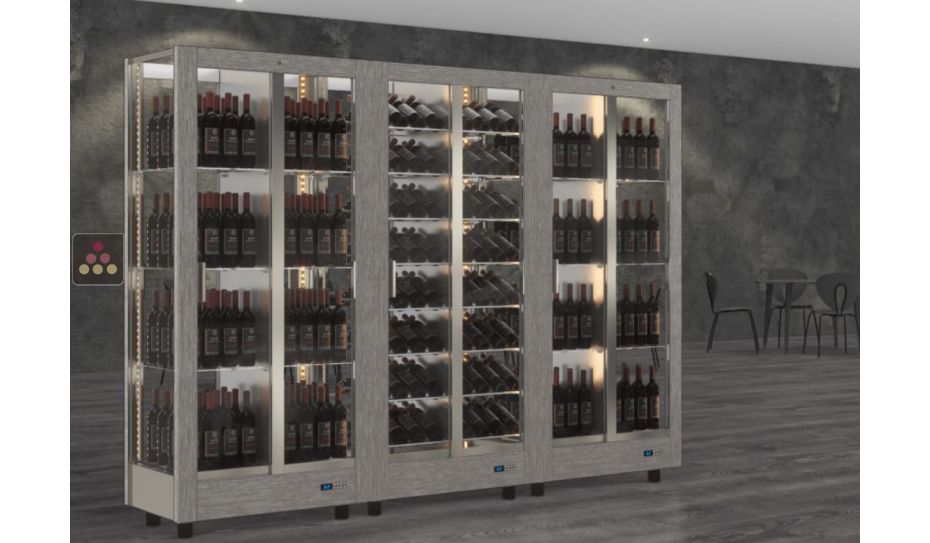 Combination of 3 professional multi-purpose wine display cabinet - 4 glazed sides - Magnetic and interchangeable cover