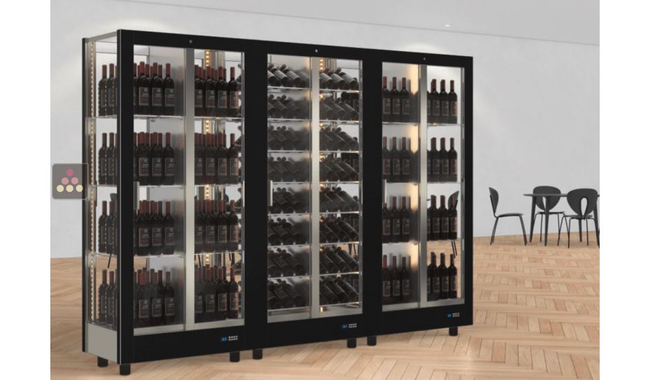 Combination of 3 professional multi-purpose wine display cabinet - 4 glazed sides - Magnetic and interchangeable cover