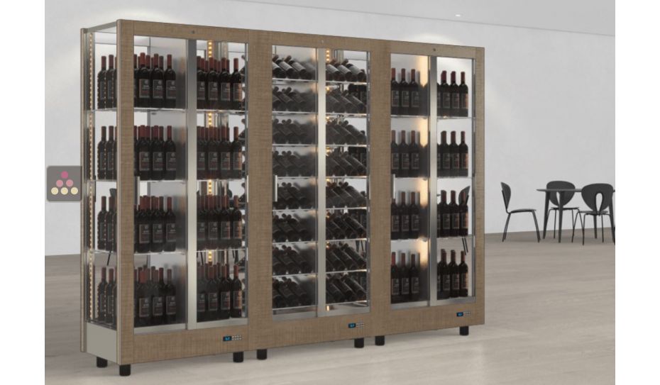 Combination of 3 professional multi-purpose wine display cabinet - 4 glazed sides - Magnetic and interchangeable cover