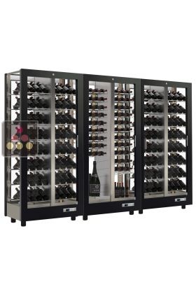 Combination of 3 professional multi-purpose wine display cabinet - 4 glazed sides - Magnetic and interchangeable cover