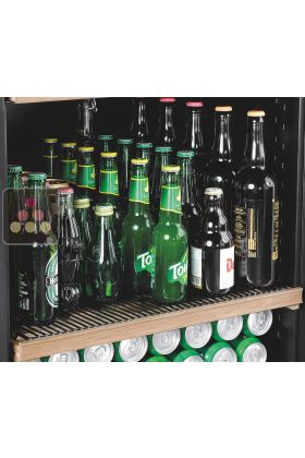 Beechwood shelf with metallic grid for vertical bottles storage
