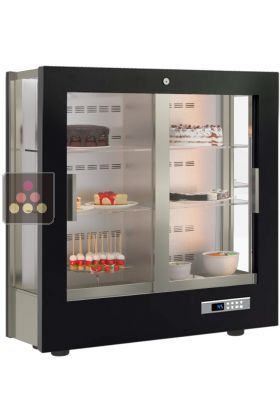 Professional refrigerated display cabinet for dessert and snacks - 3 glazed sides - 36cm deep - Wooden cladding
