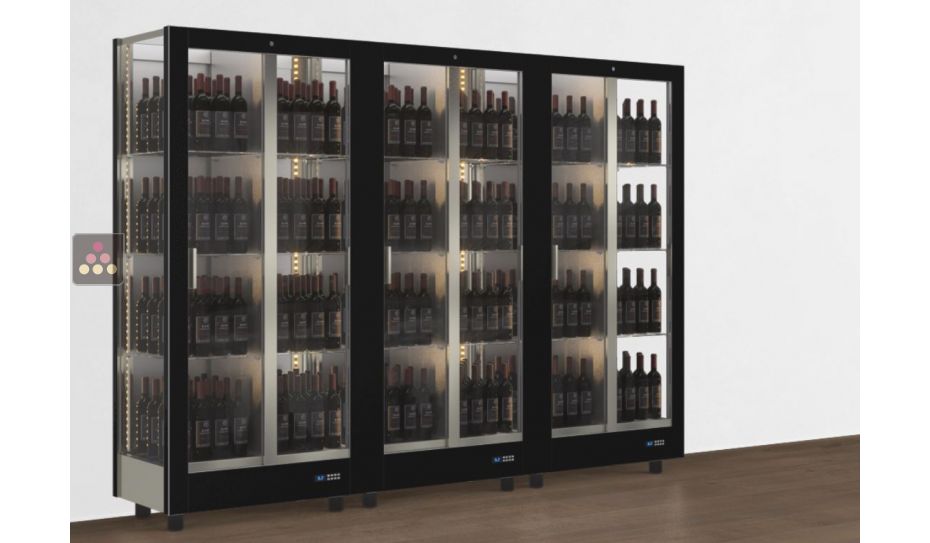 Combination of 3 professional multi-purpose wine display cabinet - 3 glazed sides - Magnetic and interchangeable cover - Standing bottles