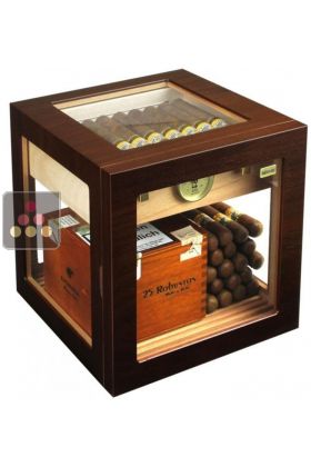 Walnut compact glass cube humidor 