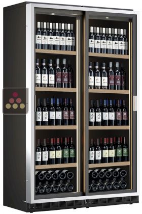 Combined 2 built-in single temperature wine cabinets - Sliding doors - Standing bottle display